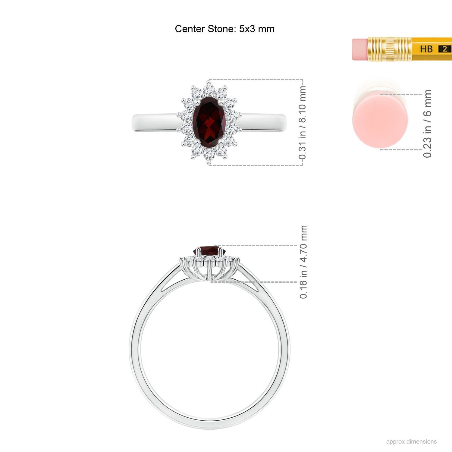 A - Garnet / 0.36 CT / 14 KT White Gold