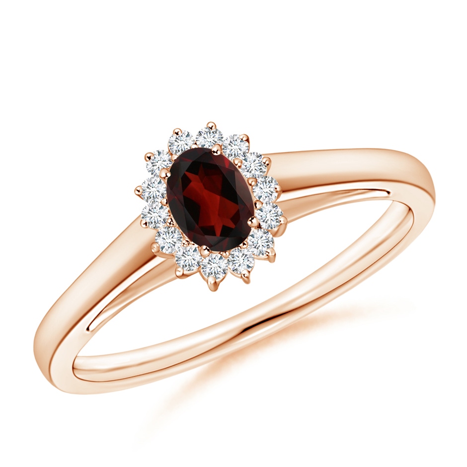 5x3mm AA Princess Diana Inspired Garnet Ring with Diamond Halo in 9K Rose Gold 