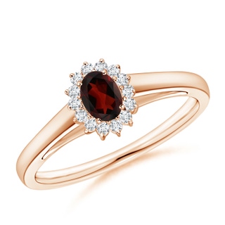 5x3mm AA Princess Diana Inspired Garnet Ring with Diamond Halo in Rose Gold
