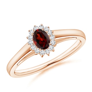 5x3mm AAA Princess Diana Inspired Garnet Ring with Diamond Halo in Rose Gold