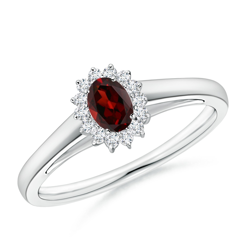 5x3mm AAA Princess Diana Inspired Garnet Ring with Diamond Halo in White Gold 