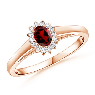5x3mm AAAA Princess Diana Inspired Garnet Ring with Diamond Halo in 10K Rose Gold