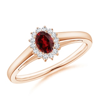 5x3mm AAAA Princess Diana Inspired Garnet Ring with Diamond Halo in Rose Gold