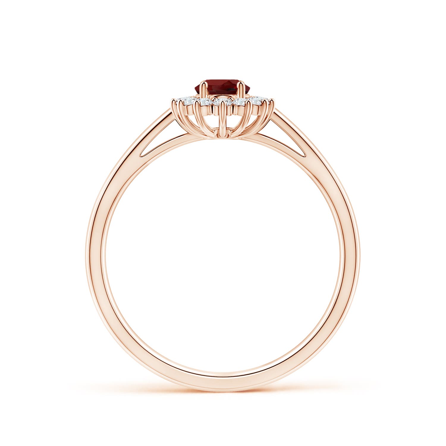 5x3mm AAAA Princess Diana Inspired Garnet Ring with Diamond Halo in Rose Gold