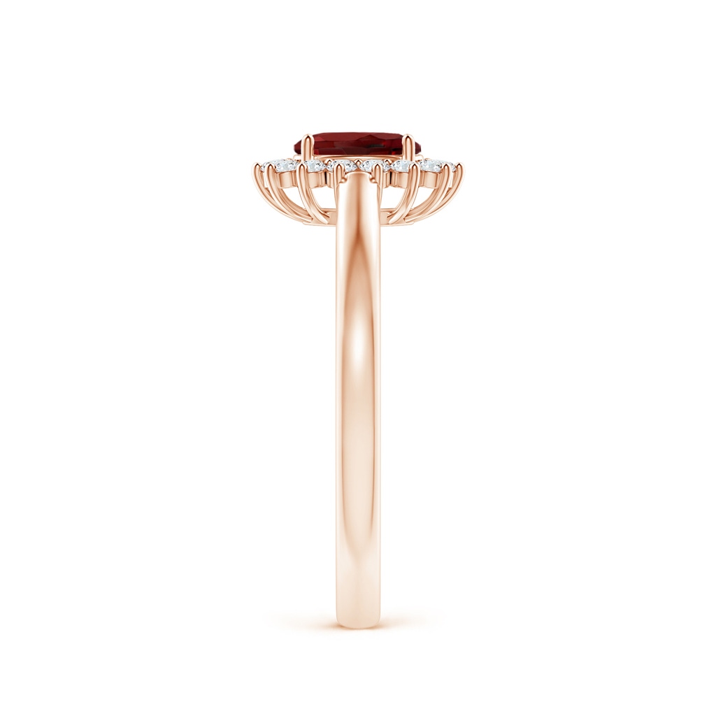 5x3mm AAAA Princess Diana Inspired Garnet Ring with Diamond Halo in Rose Gold Side-2