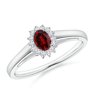5x3mm AAAA Princess Diana Inspired Garnet Ring with Diamond Halo in White Gold
