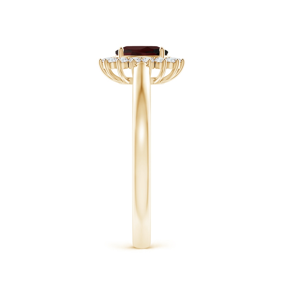 6x4mm A Princess Diana Inspired Garnet Ring with Diamond Halo in 9K Yellow Gold side 299