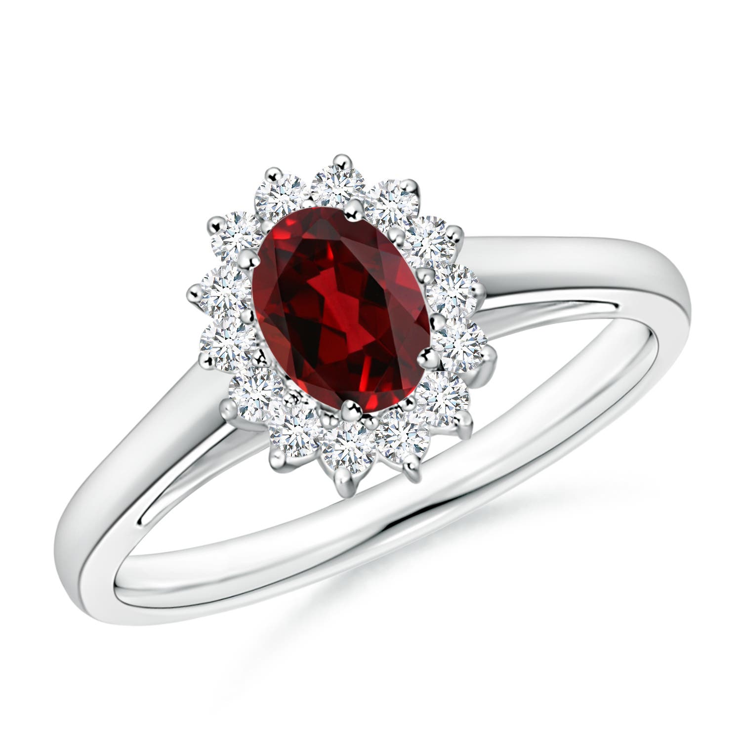 6x4mm AAAA Princess Diana Inspired Garnet Ring with Diamond Halo in P950 Platinum