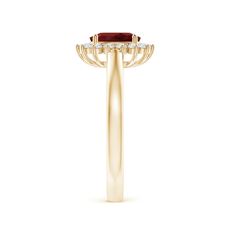 7x5mm AAAA Princess Diana Inspired Garnet Ring with Diamond Halo in Yellow Gold side 299