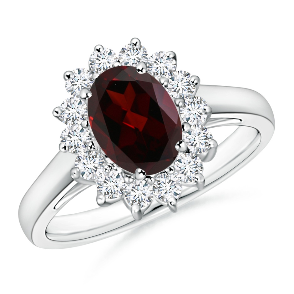 8x6mm A Princess Diana Inspired Garnet Ring with Diamond Halo in White Gold 