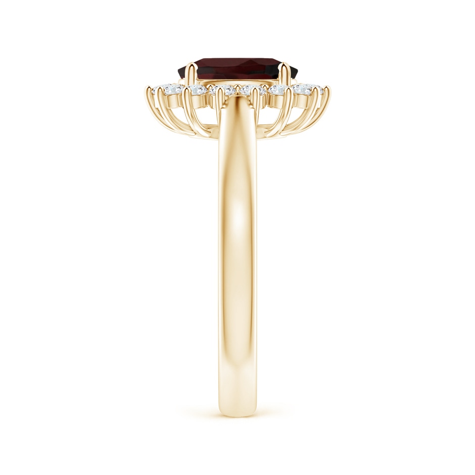 8x6mm A Princess Diana Inspired Garnet Ring with Diamond Halo in Yellow Gold side 299