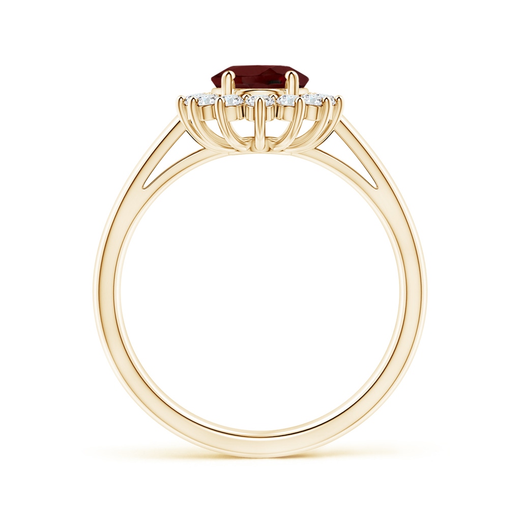 8x6mm AAA Princess Diana Inspired Garnet Ring with Diamond Halo in Yellow Gold Side-1