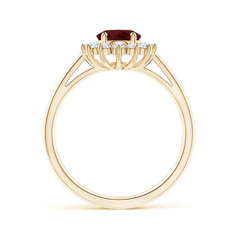 8x6mm AAA Princess Diana Inspired Garnet Ring with Diamond Halo in Yellow Gold side-1