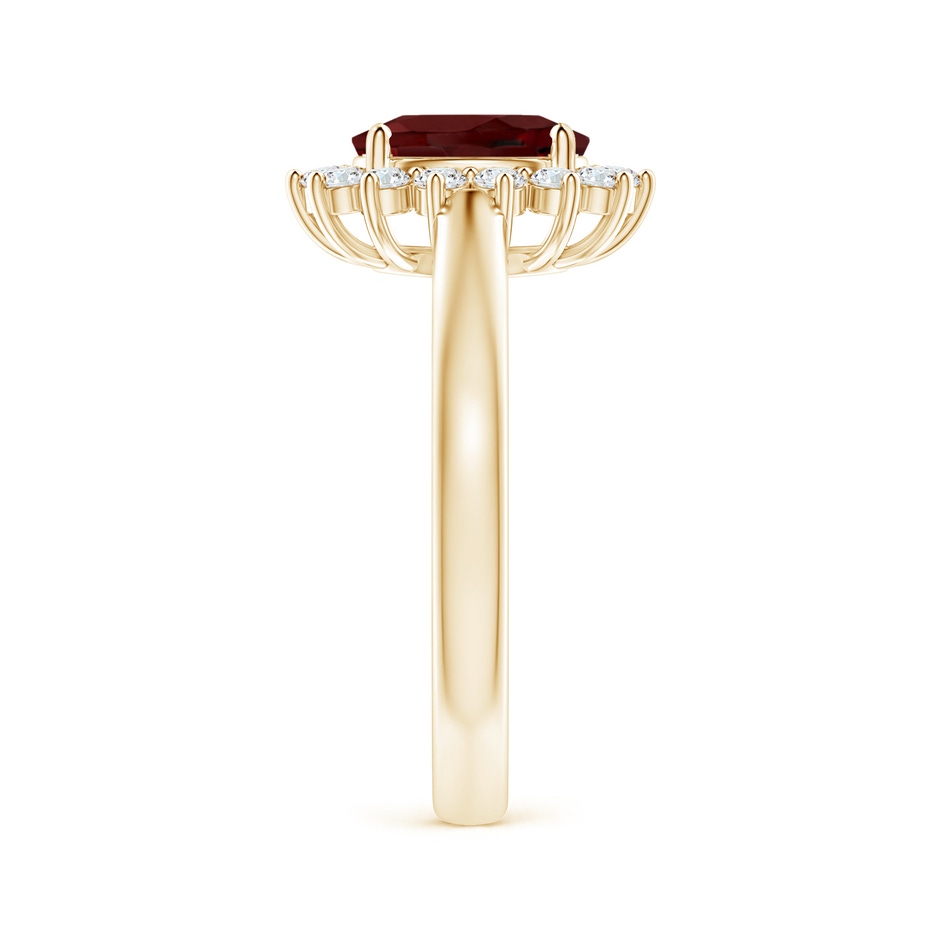 8x6mm AAA Princess Diana Inspired Garnet Ring with Diamond Halo in Yellow Gold side 299