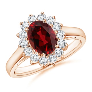 8x6mm AAAA Princess Diana Inspired Garnet Ring with Diamond Halo in 18K Rose Gold