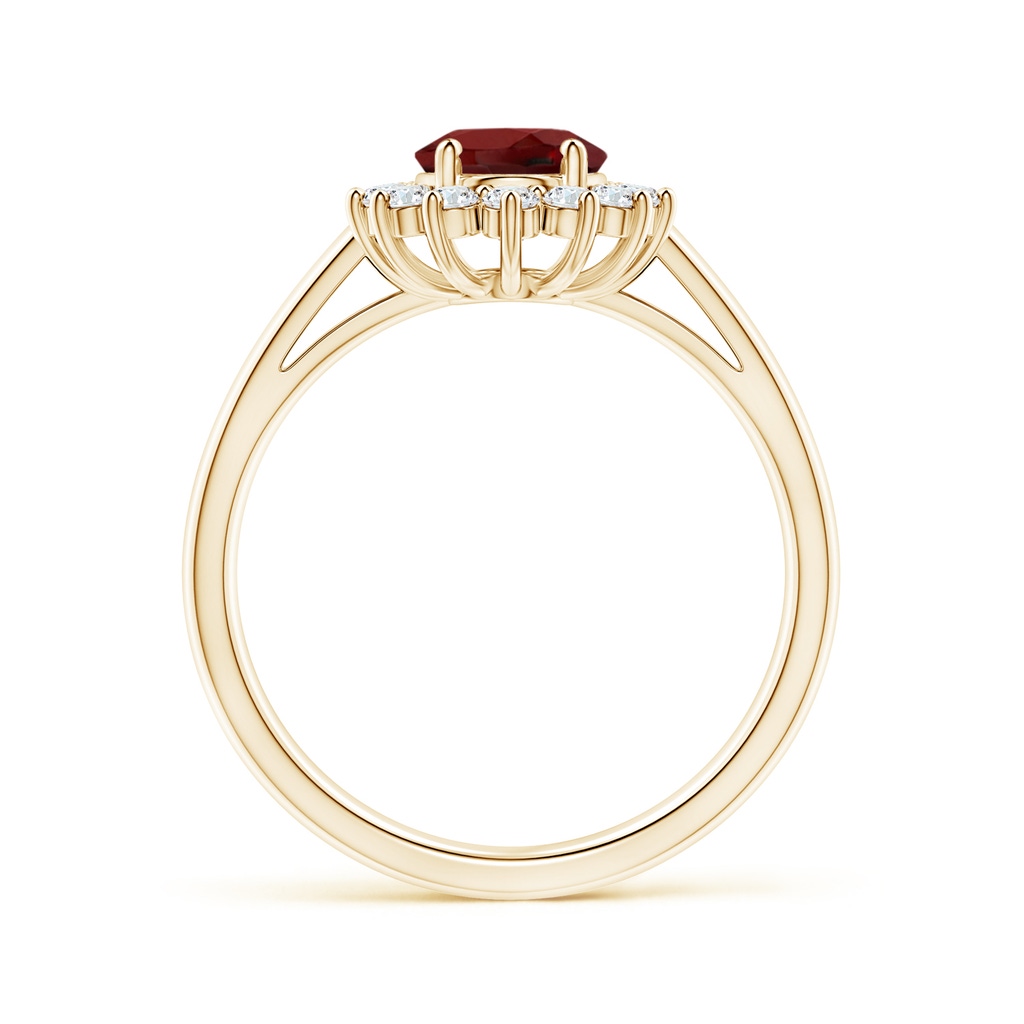 8x6mm AAAA Princess Diana Inspired Garnet Ring with Diamond Halo in Yellow Gold Side-1