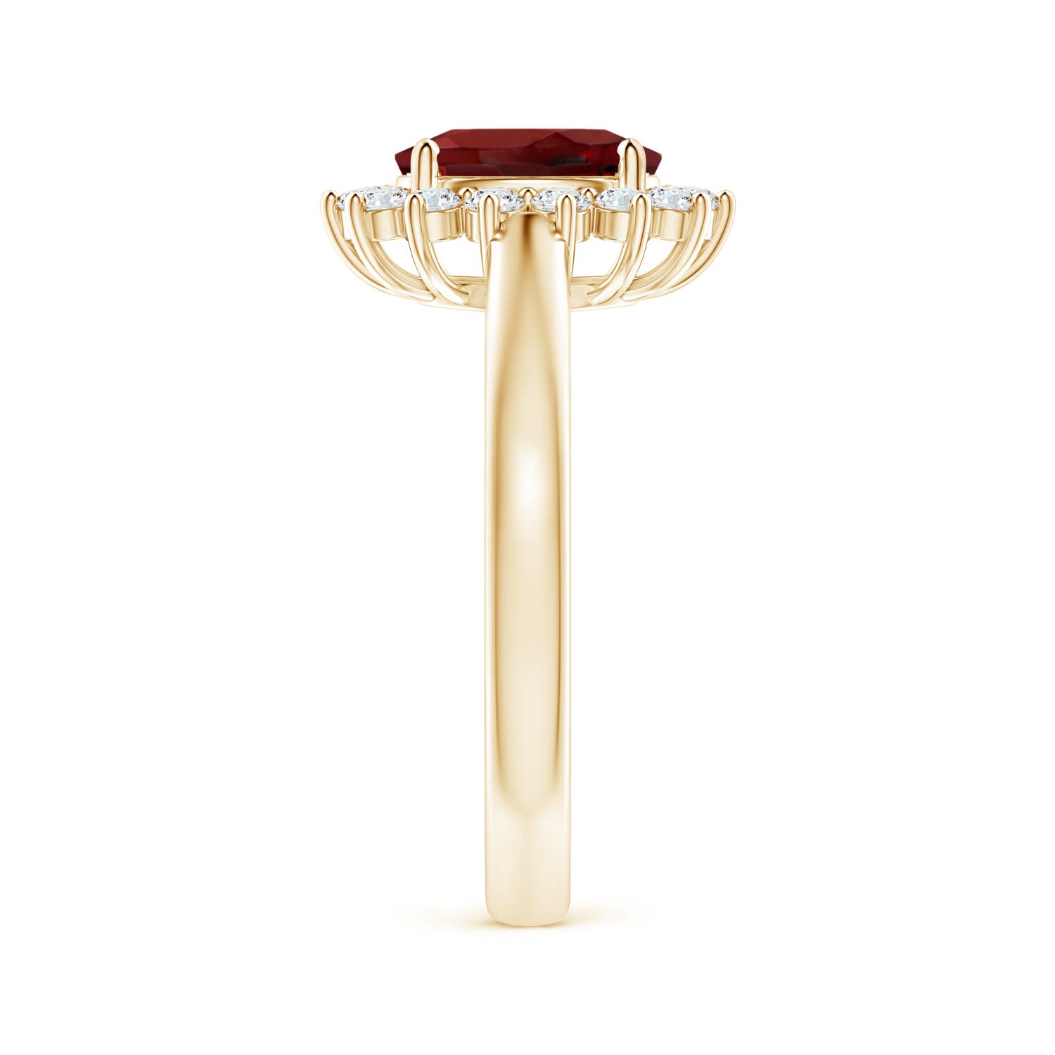 8x6mm AAAA Princess Diana Inspired Garnet Ring with Diamond Halo in Yellow Gold - side 7