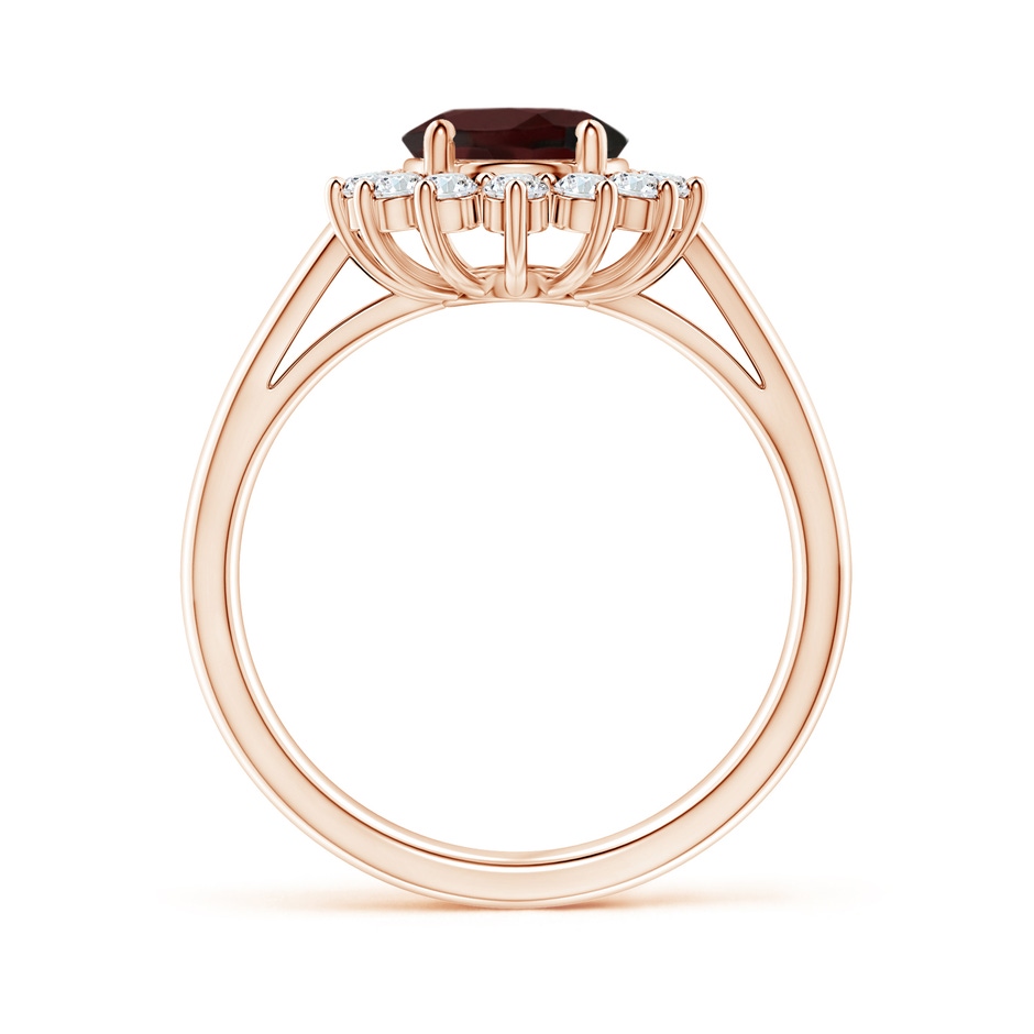 9x7mm A Princess Diana Inspired Garnet Ring with Diamond Halo in Rose Gold side 199