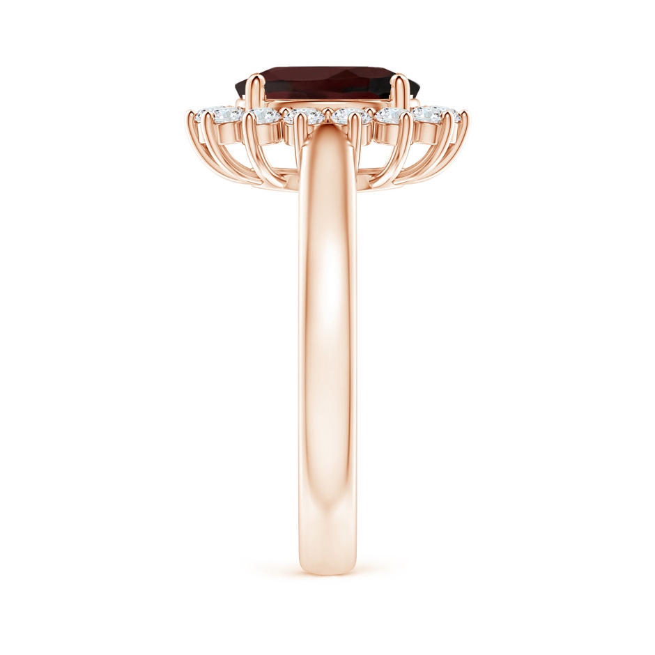 9x7mm A Princess Diana Inspired Garnet Ring with Diamond Halo in Rose Gold side 299