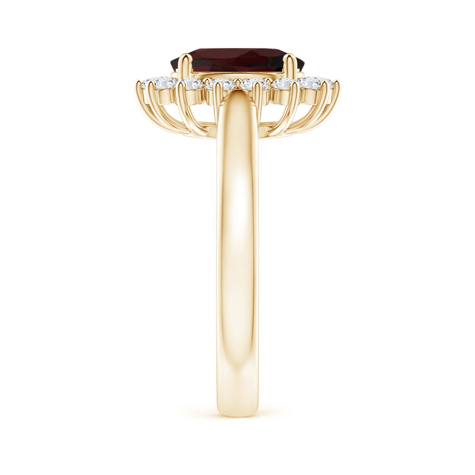 9x7mm A Princess Diana Inspired Garnet Ring with Diamond Halo in Yellow Gold side 299