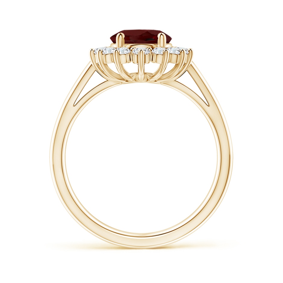 9x7mm AAA Princess Diana Inspired Garnet Ring with Diamond Halo in 18K Yellow Gold side 199