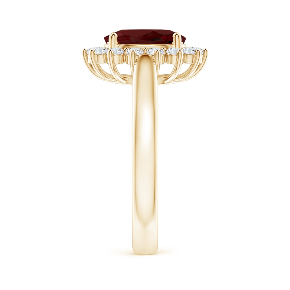 9x7mm AAA Princess Diana Inspired Garnet Ring with Diamond Halo in 18K Yellow Gold side 299