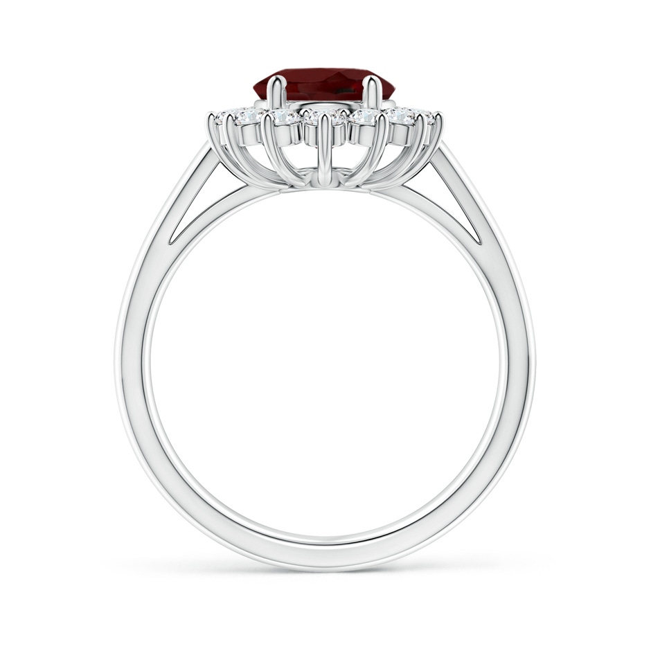 9x7mm AAA Princess Diana Inspired Garnet Ring with Diamond Halo in P950 Platinum side 199