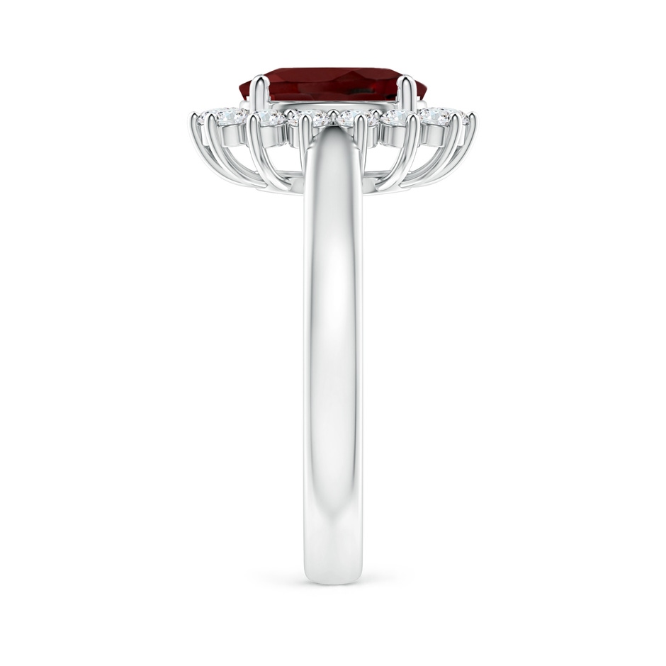 9x7mm AAA Princess Diana Inspired Garnet Ring with Diamond Halo in P950 Platinum side 299