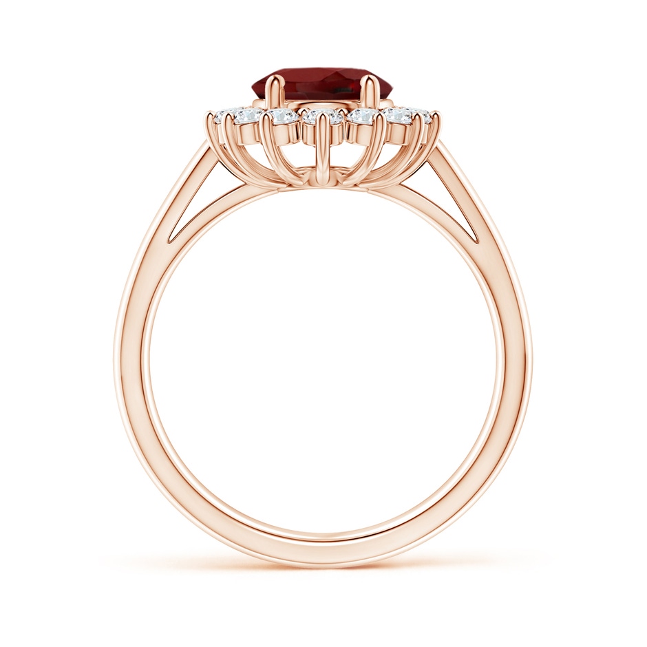 9x7mm AAAA Princess Diana Inspired Garnet Ring with Diamond Halo in 18K Rose Gold side 199