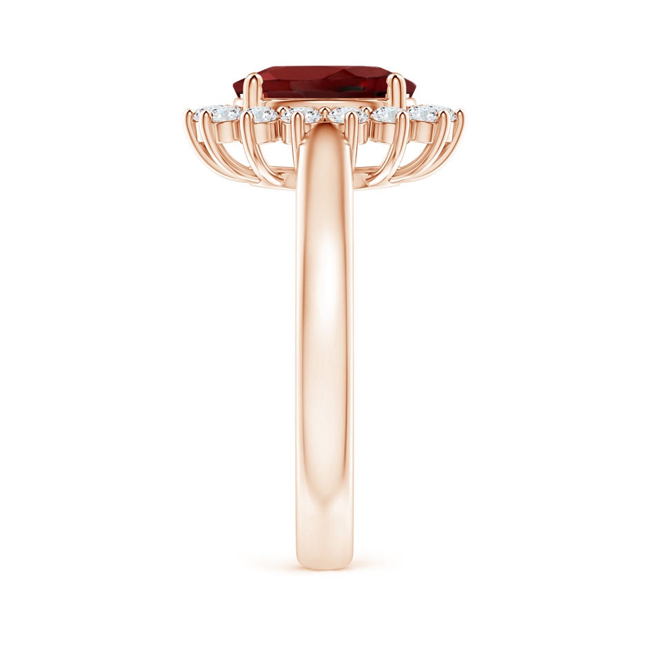 9x7mm AAAA Princess Diana Inspired Garnet Ring with Diamond Halo in 18K Rose Gold side 299