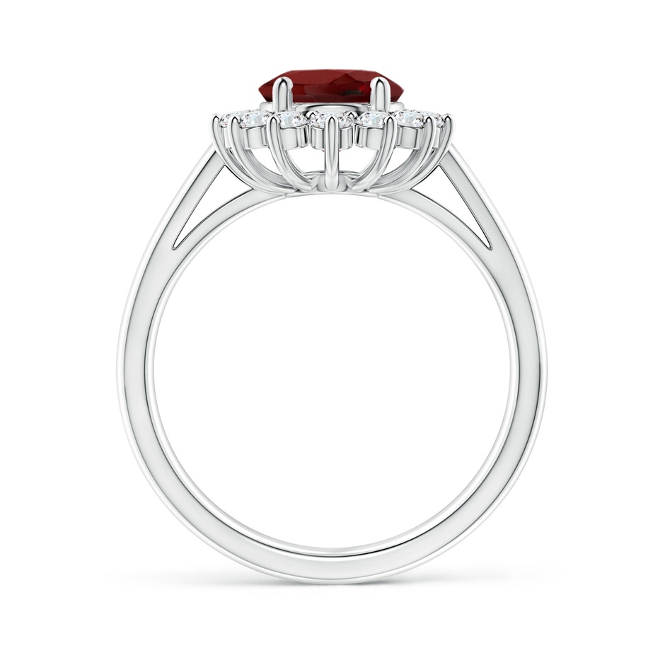 9x7mm AAAA Princess Diana Inspired Garnet Ring with Diamond Halo in 18K White Gold side 199