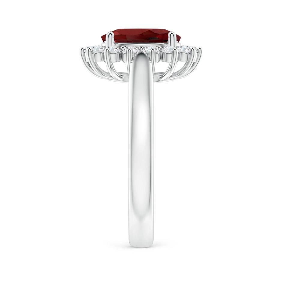 9x7mm AAAA Princess Diana Inspired Garnet Ring with Diamond Halo in 18K White Gold side 299