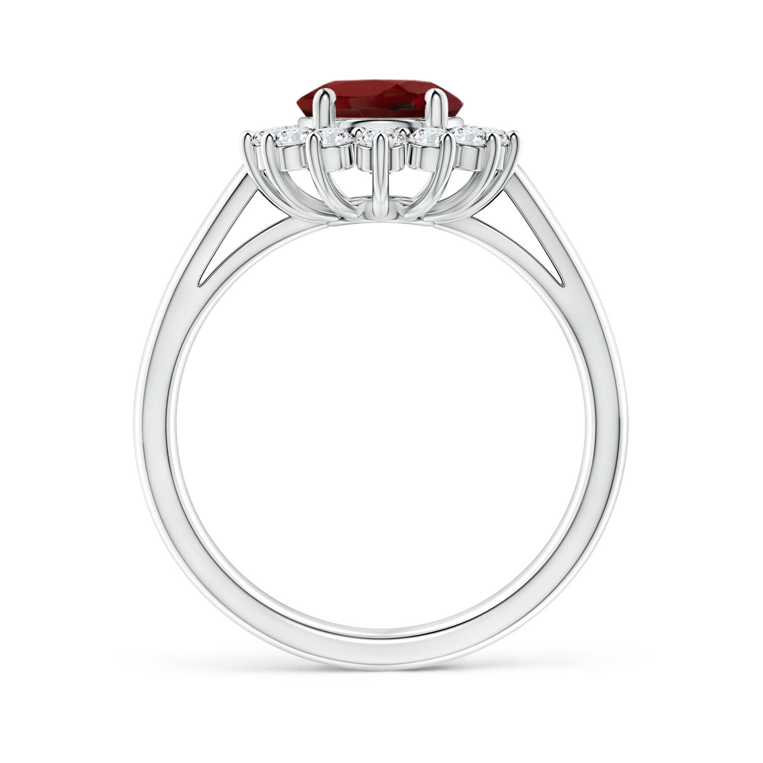 9x7mm AAAA Princess Diana Inspired Garnet Ring with Diamond Halo in P950 Platinum