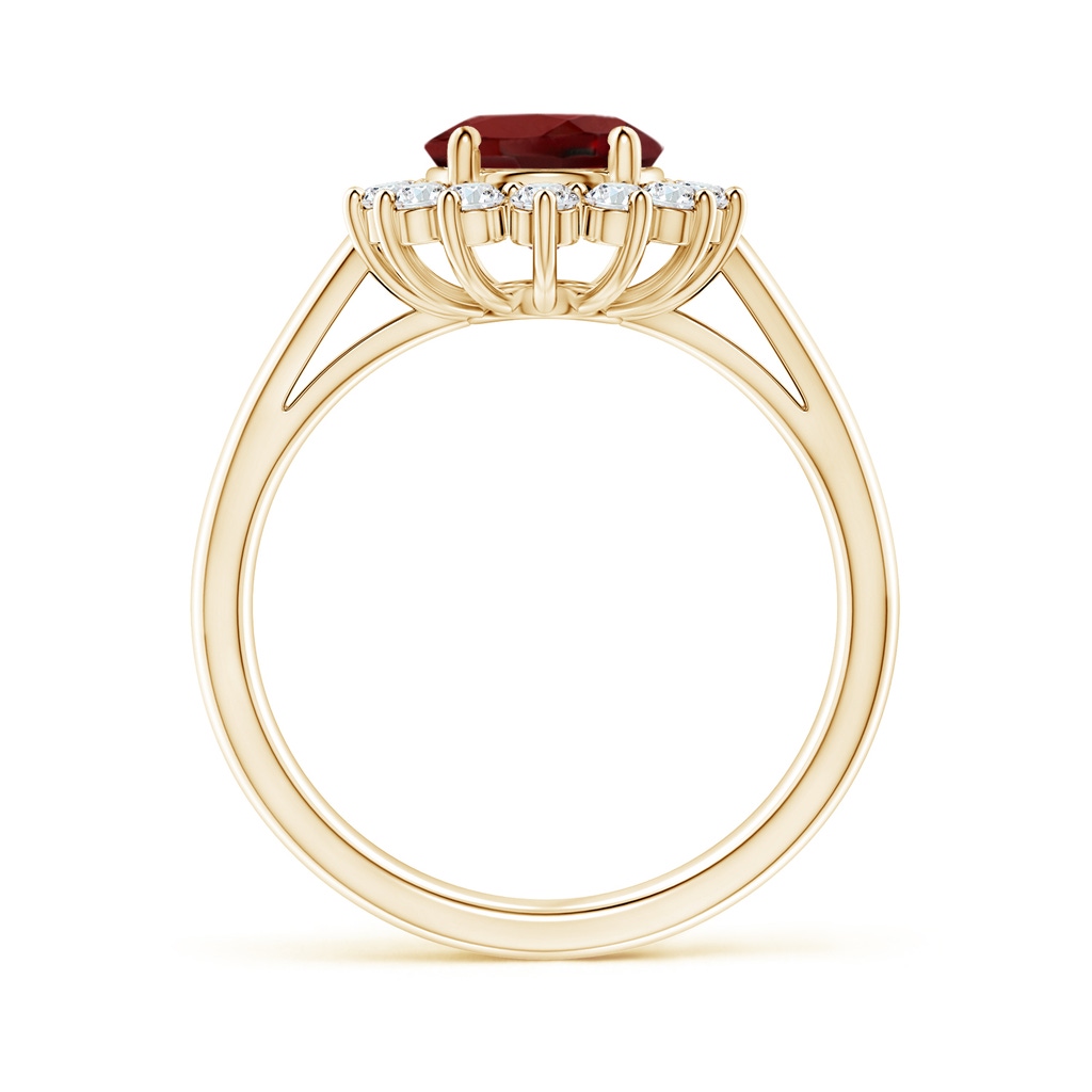 9x7mm AAAA Princess Diana Inspired Garnet Ring with Diamond Halo in Yellow Gold Side-1