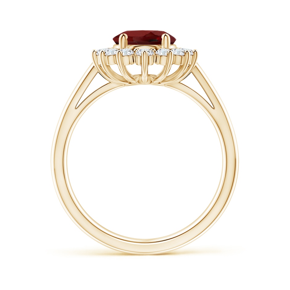 9x7mm AAAA Princess Diana Inspired Garnet Ring with Diamond Halo in Yellow Gold side 199