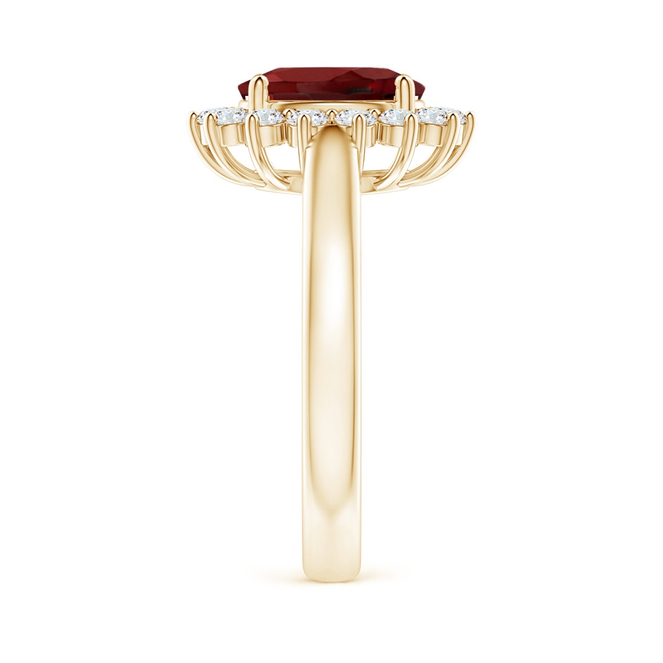 9x7mm AAAA Princess Diana Inspired Garnet Ring with Diamond Halo in Yellow Gold side 299