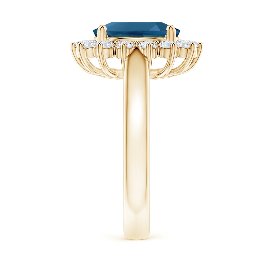 10x8mm AAA Princess Diana Inspired London Blue Topaz Ring with Halo in Yellow Gold side-2