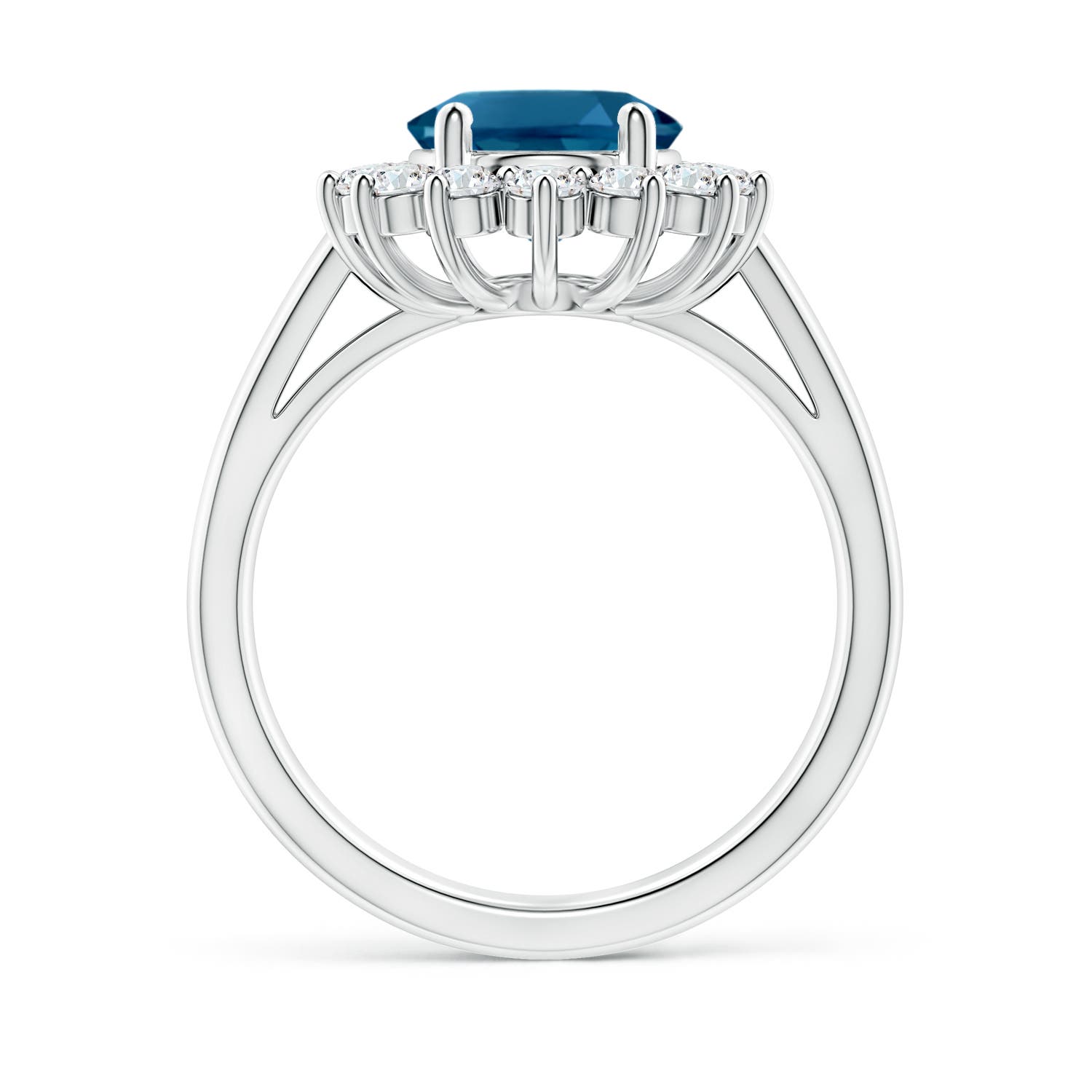 10x8mm AAAA Princess Diana Inspired London Blue Topaz Ring with Halo in P950 Platinum
