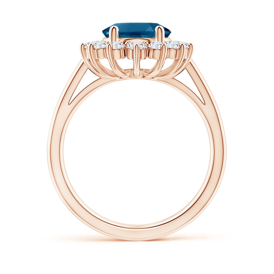 10x8mm AAAA Princess Diana Inspired London Blue Topaz Ring with Halo in Rose Gold side-1