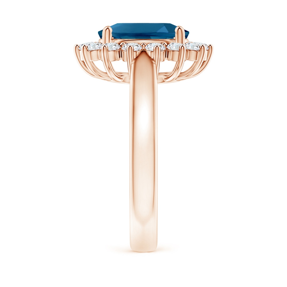 10x8mm AAAA Princess Diana Inspired London Blue Topaz Ring with Halo in Rose Gold side-2