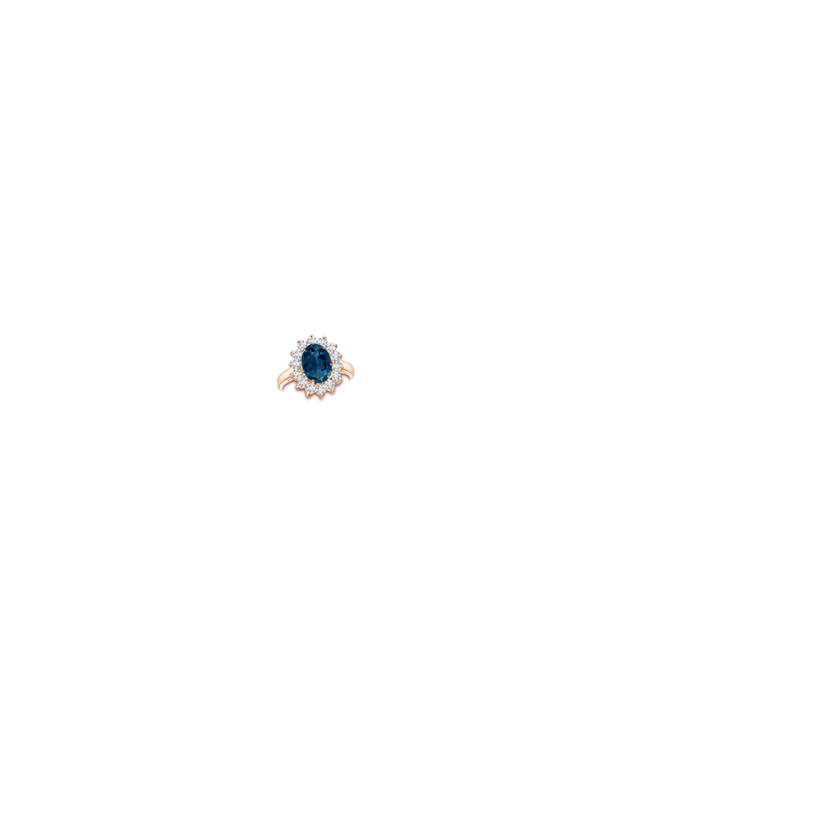 10x8mm AAAA Princess Diana Inspired London Blue Topaz Ring with Halo in Rose Gold body-hand