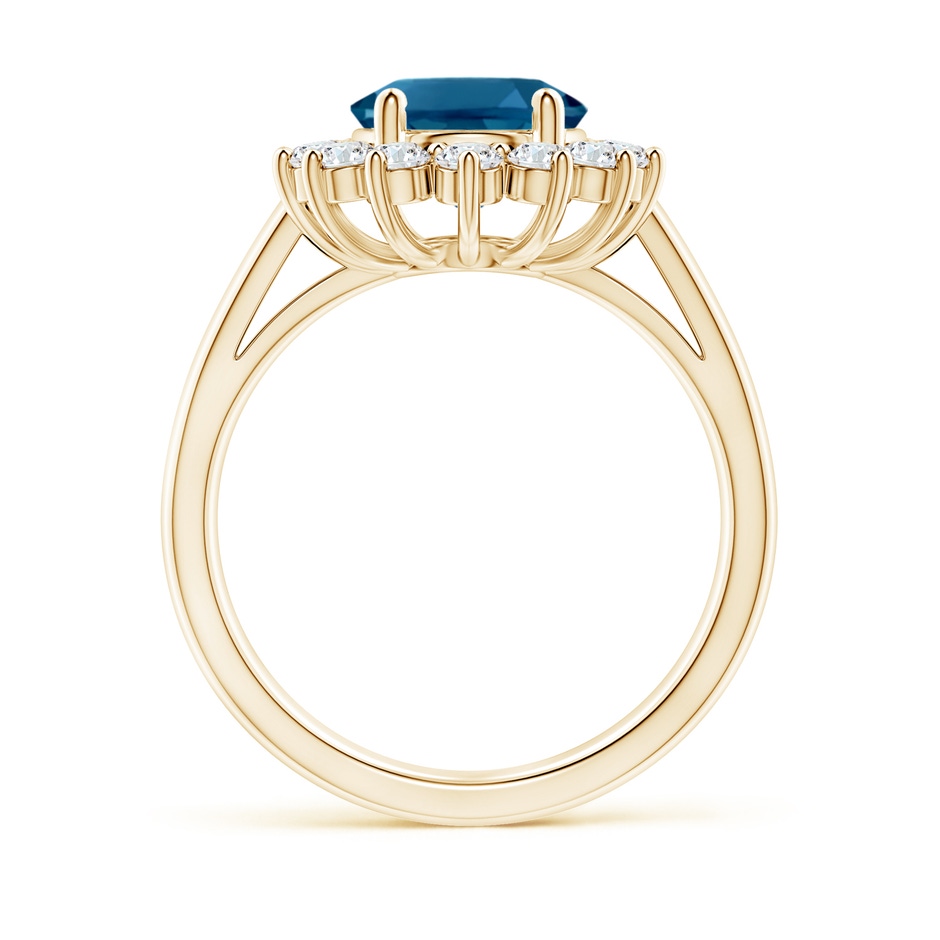 10x8mm AAAA Princess Diana Inspired London Blue Topaz Ring with Halo in Yellow Gold side-1