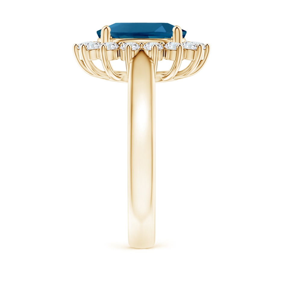 10x8mm AAAA Princess Diana Inspired London Blue Topaz Ring with Halo in Yellow Gold side-2