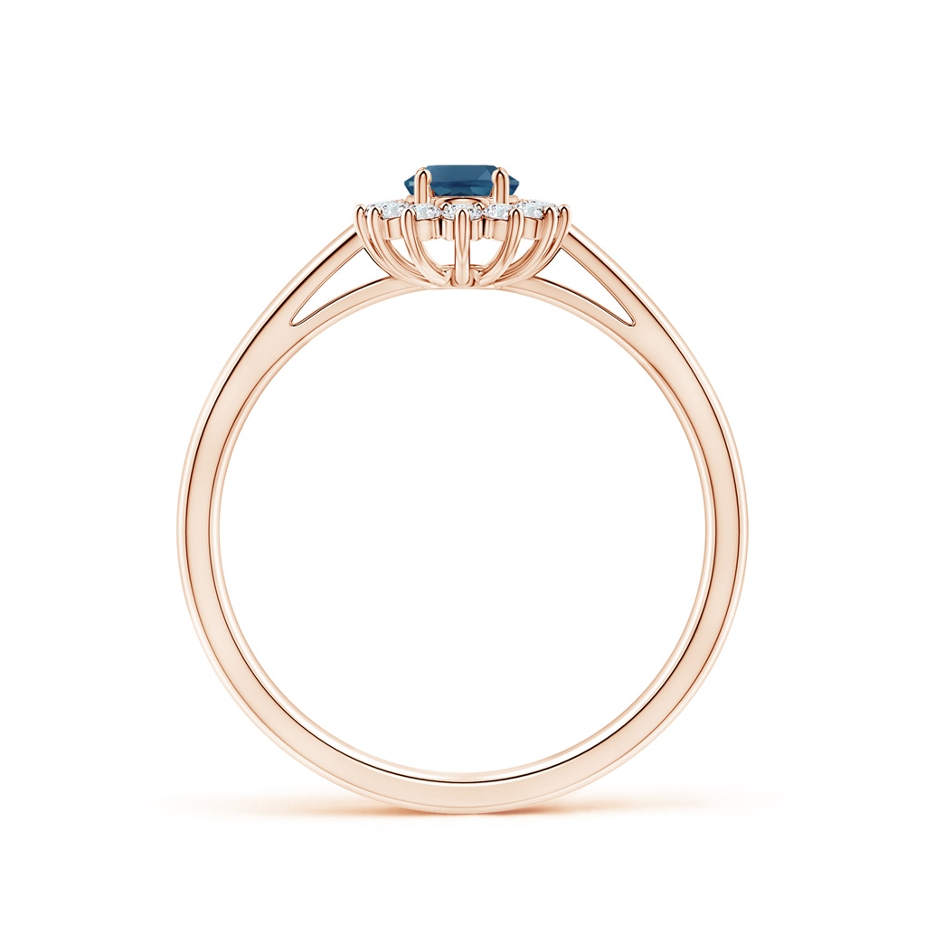5x3mm AA Princess Diana Inspired London Blue Topaz Ring with Halo in Rose Gold Side-1