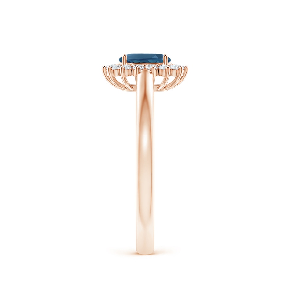 5x3mm AA Princess Diana Inspired London Blue Topaz Ring with Halo in Rose Gold side-2