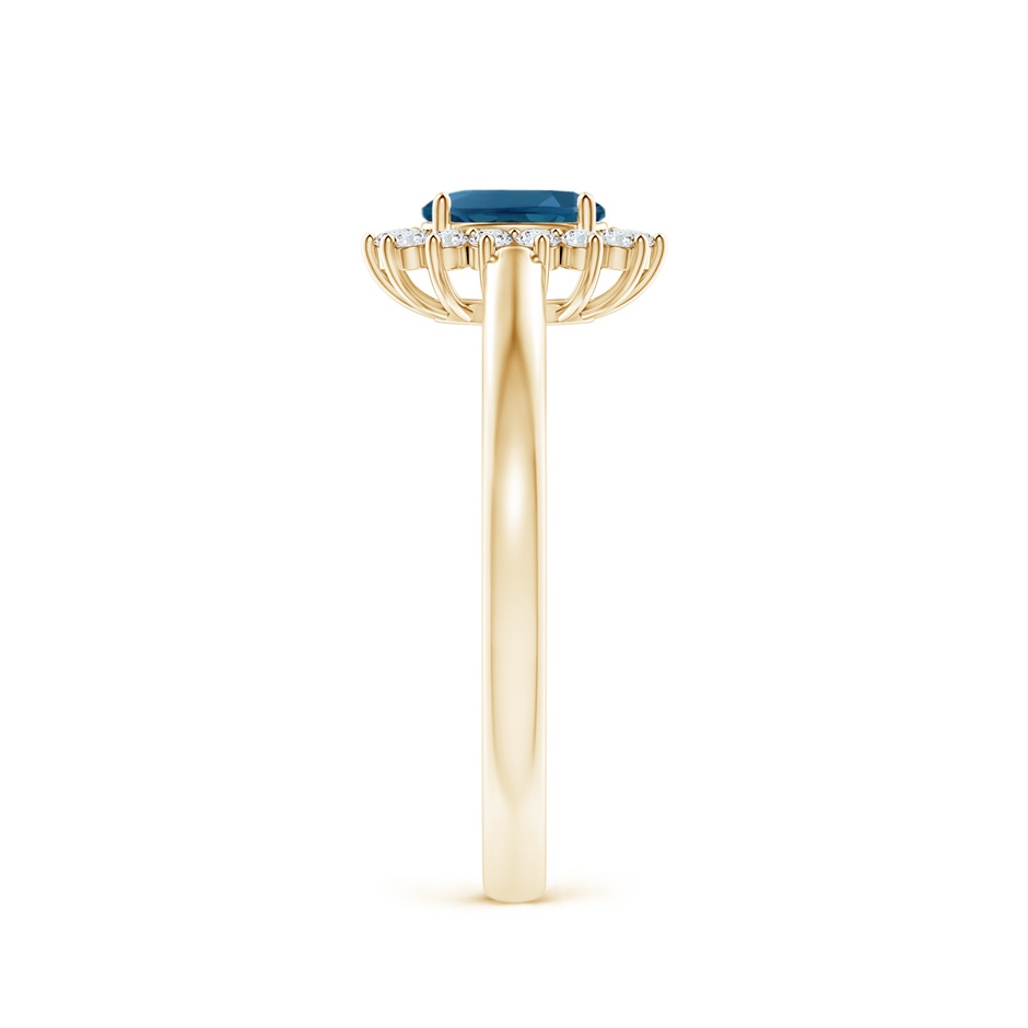 5x3mm AAA Princess Diana Inspired London Blue Topaz Ring with Halo in Yellow Gold side-2
