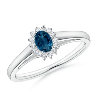 5x3mm AAAA Princess Diana Inspired London Blue Topaz Ring with Halo in P950 Platinum