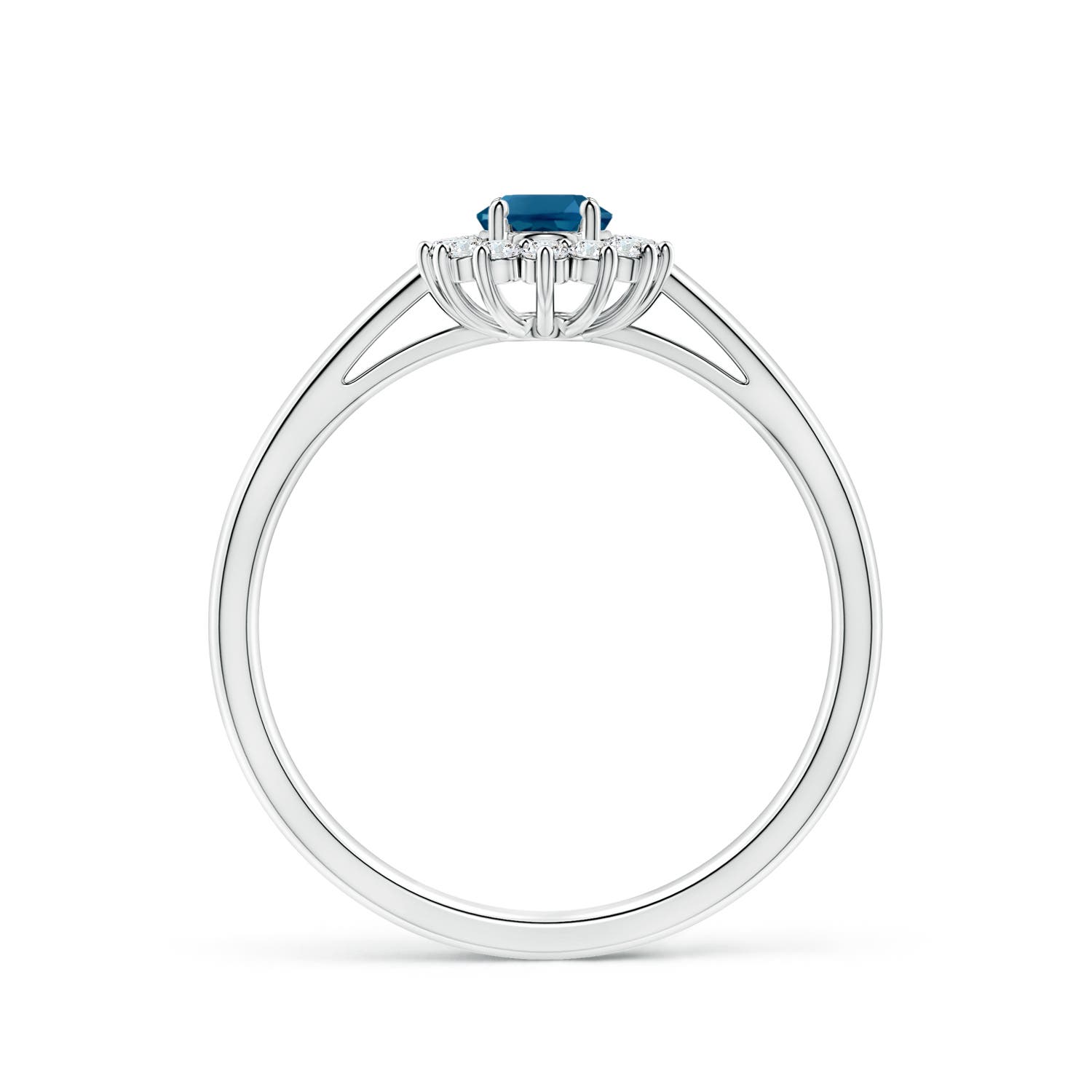 5x3mm AAAA Princess Diana Inspired London Blue Topaz Ring with Halo in P950 Platinum