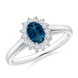 6x4mm AAAA Princess Diana Inspired London Blue Topaz Ring with Halo in P950 Platinum