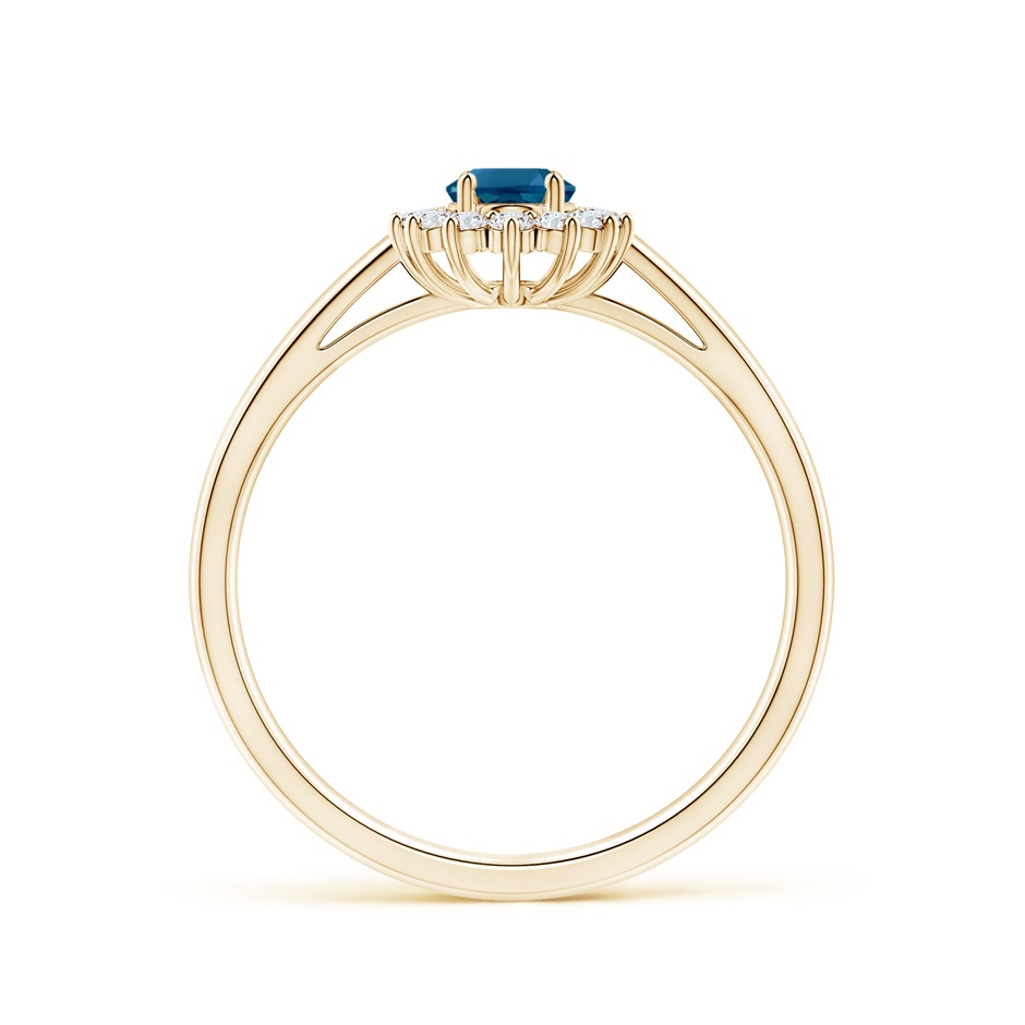 6x4mm AAAA Princess Diana Inspired London Blue Topaz Ring with Halo in Yellow Gold side-1